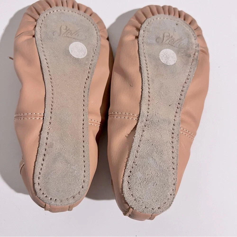 Stella Pink Leather Ballet Slippers w Elastic Straps & Drawcord Little Girl 13